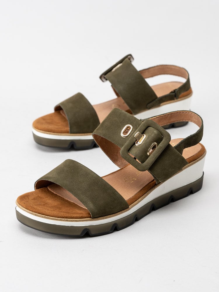 Marco Tozzi - Gröna kilklackade sandaler i nubuck