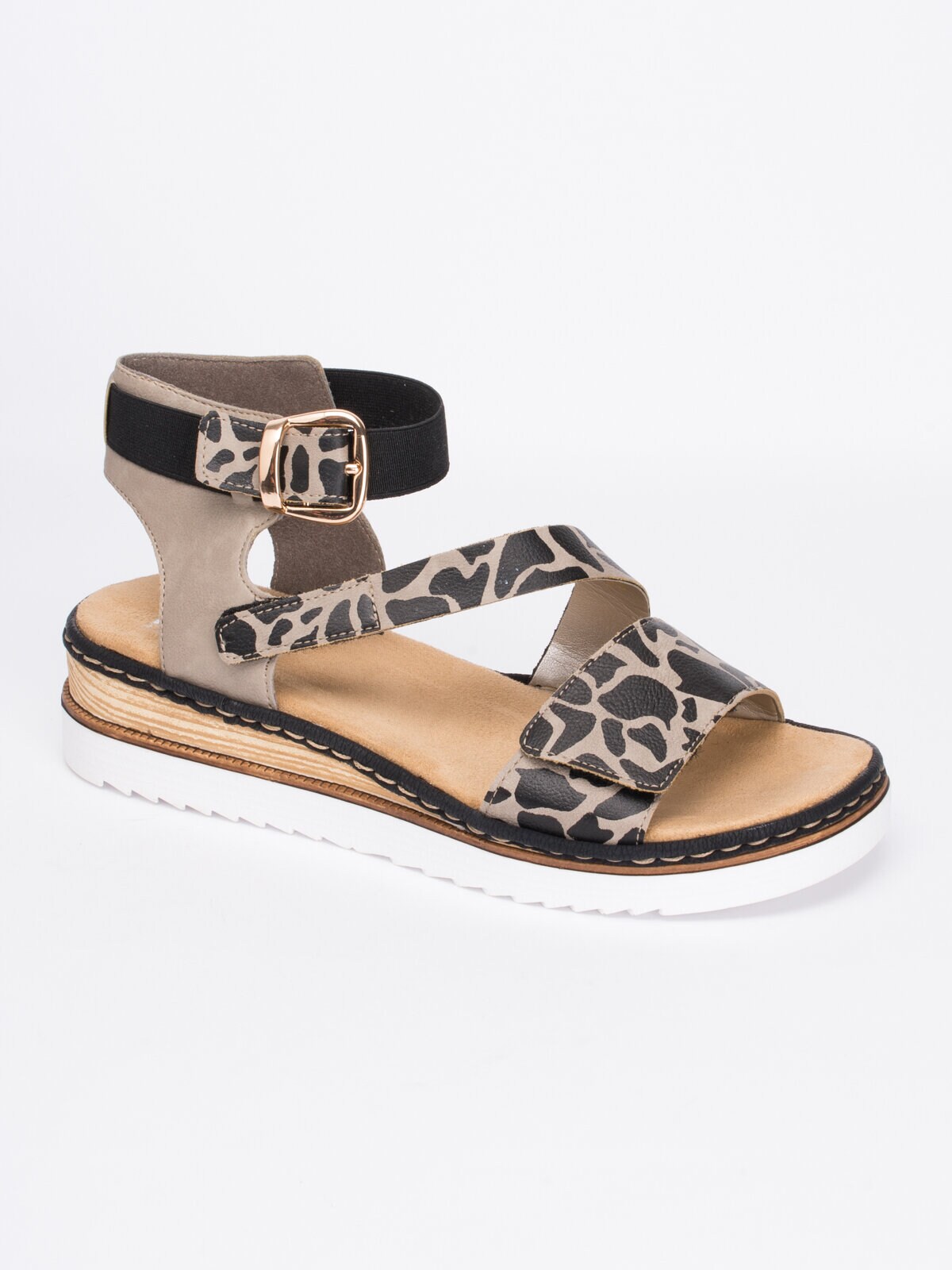 Rieker - Beige sandaler med djurprint