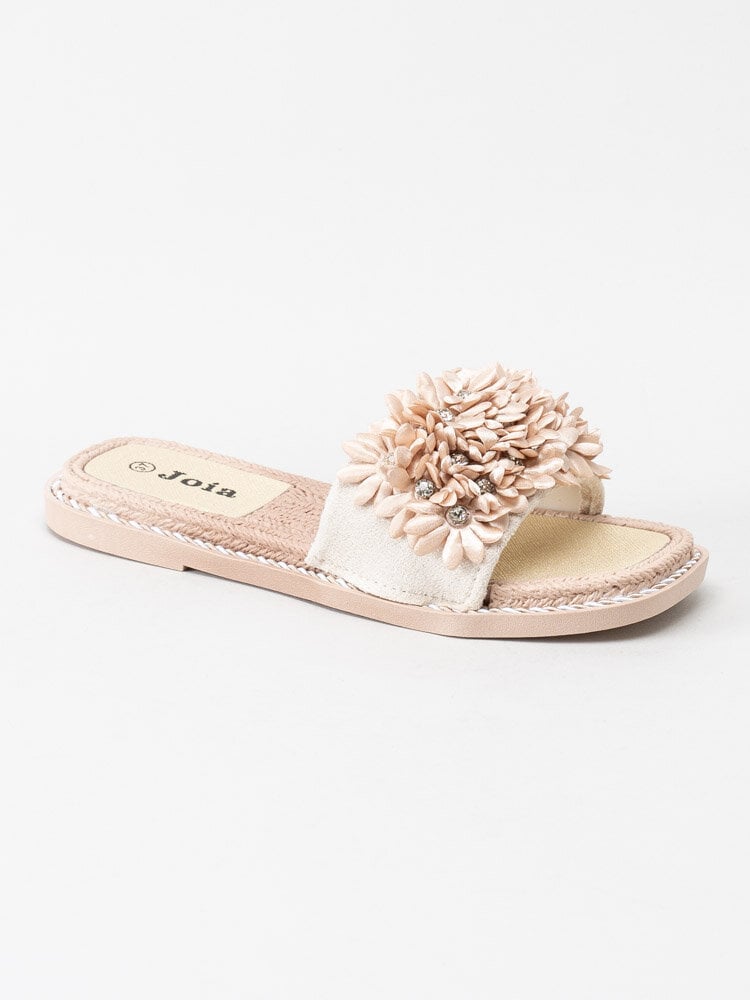 Joia - Beige slip in sandaler med blomdekor