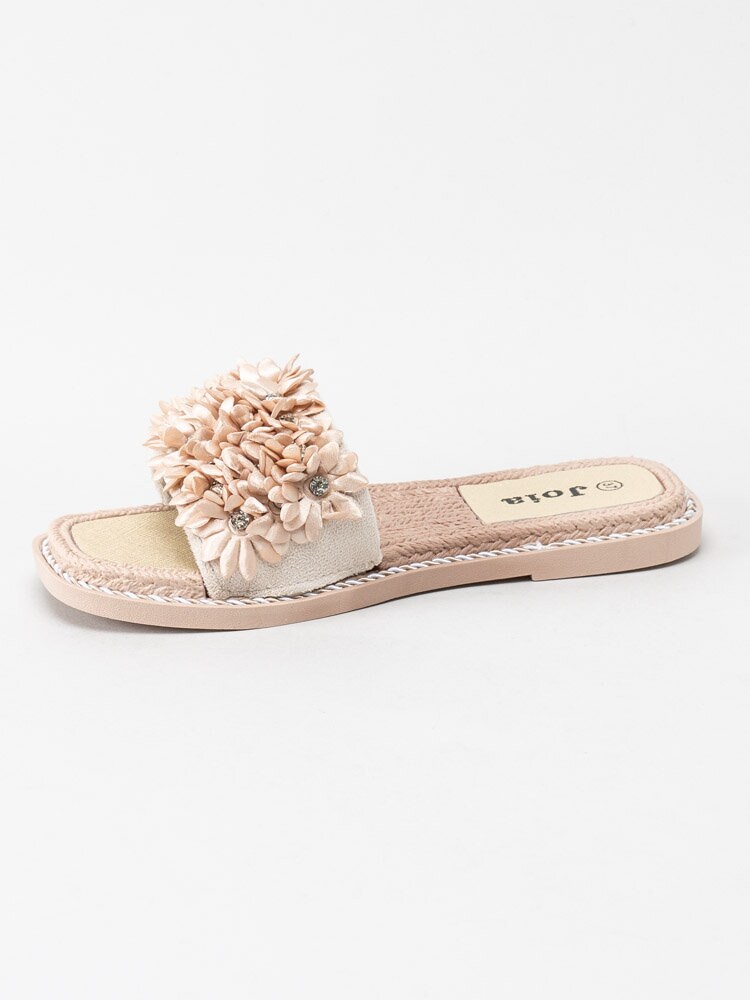 Joia - Beige slip in sandaler med blomdekor