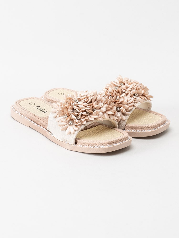 Joia - Beige slip in sandaler med blomdekor