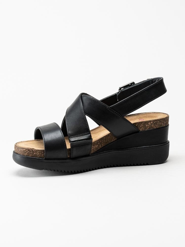 Clarks - Lizby Cross - Svarta kilklackade sandaletter i skinn