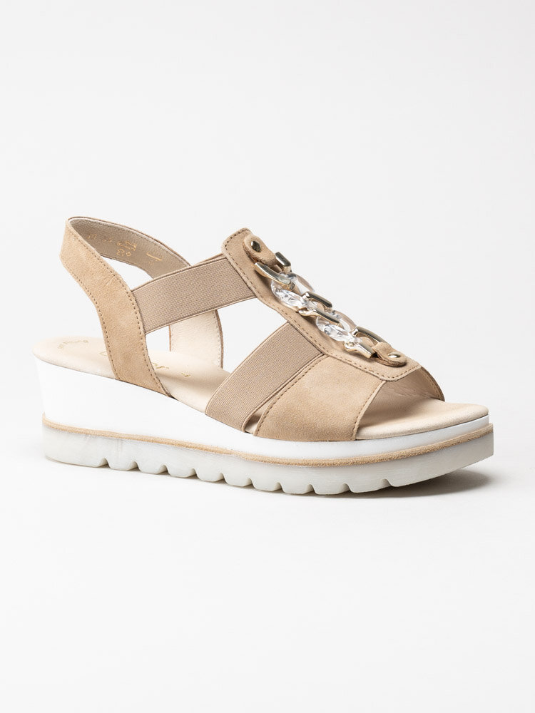 Gabor - Beige kilklackade sandaletter i mocka