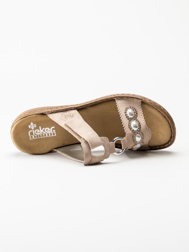 Rieker - Beige slip in sandaler med pärldekor