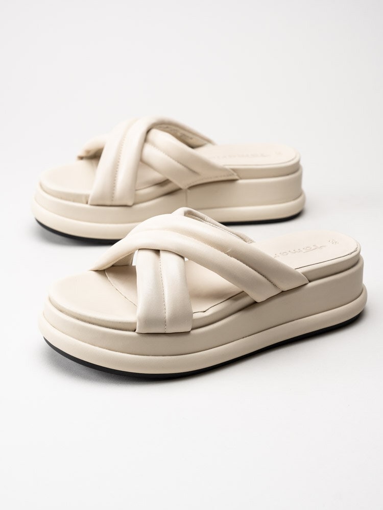 Tamaris - Off white slip in platåsandaletter i skinn