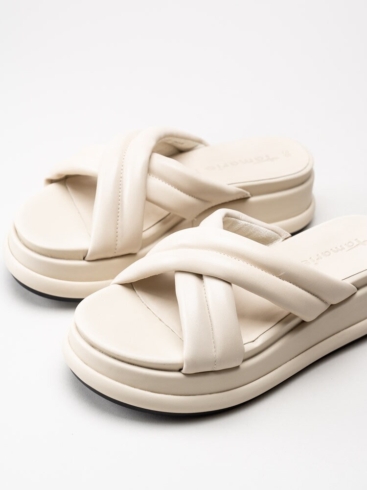 Tamaris - Off white slip in platåsandaletter i skinn