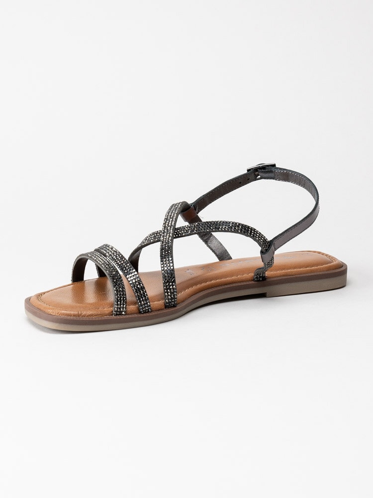 Tamaris - Svarta glittriga sandaler i skinn