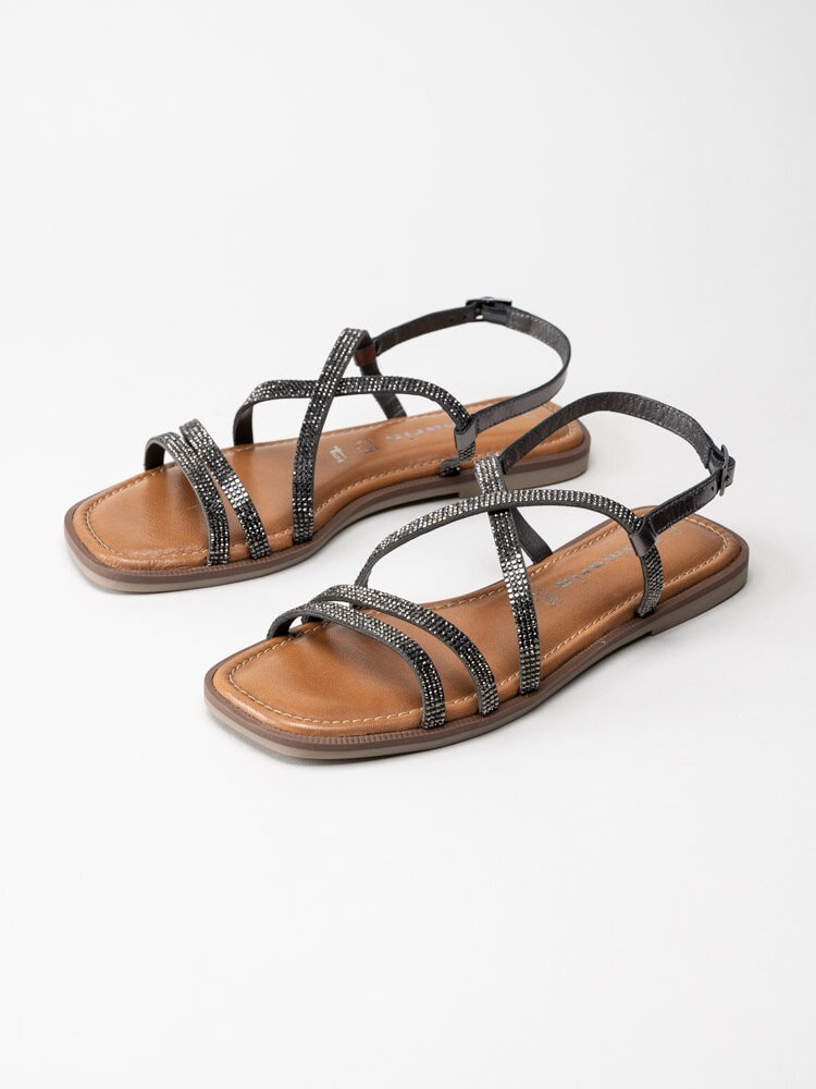 Tamaris - Svarta glittriga sandaler i skinn
