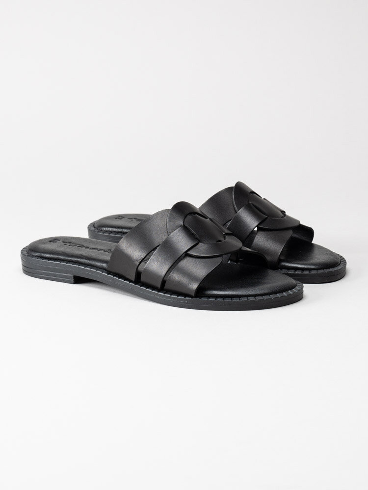 Tamaris - Svarta slip in sandaler i skinn