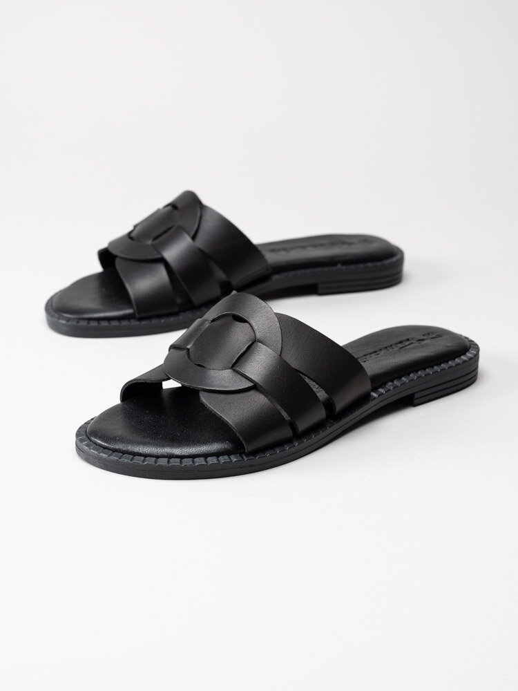 Tamaris - Svarta slip in sandaler i skinn