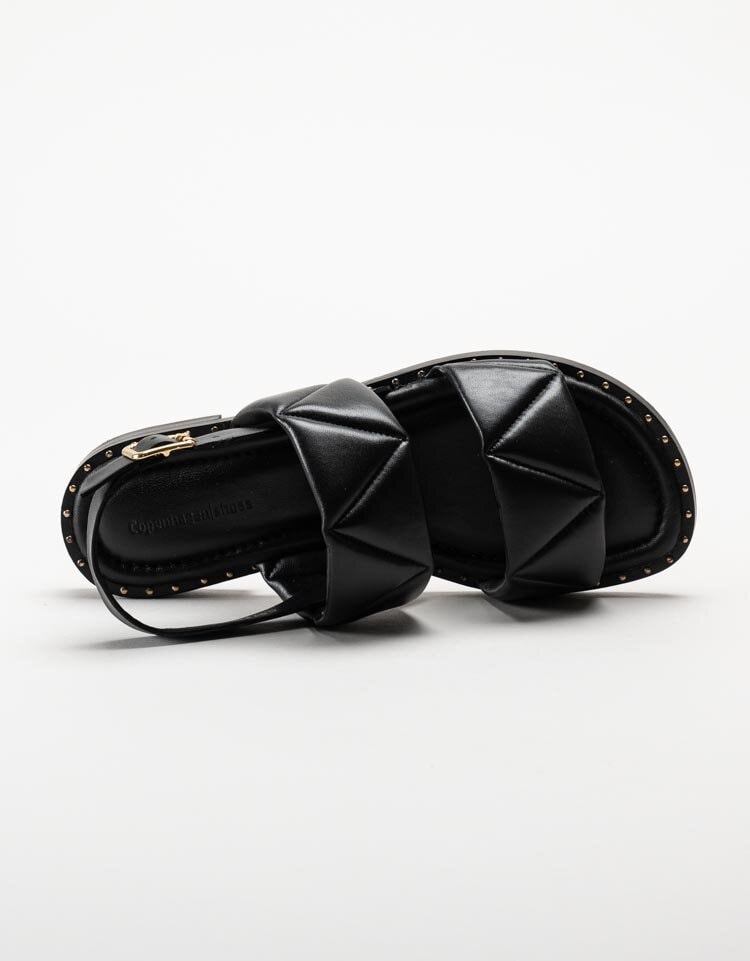 Copenhagen Shoes - Just Because - Svarta quiltade sandaler med guldnitar