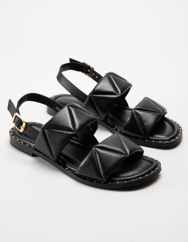 Copenhagen Shoes - Just Because - Svarta quiltade sandaler med guldnitar