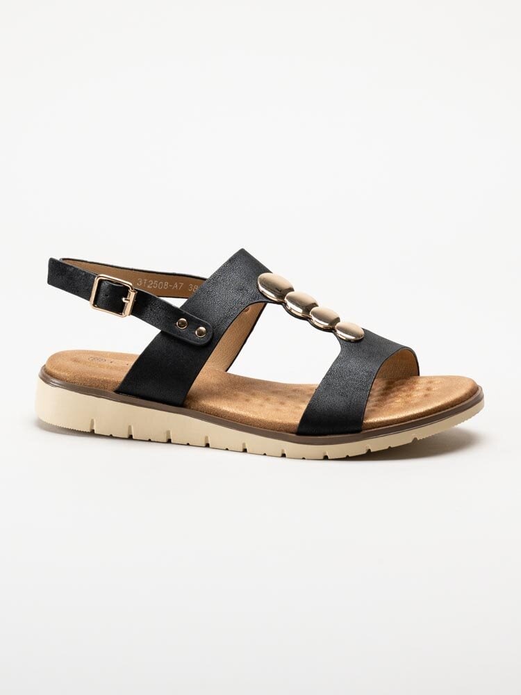 Lunar - 246Nixon - Svarta sandaler med gulddekor