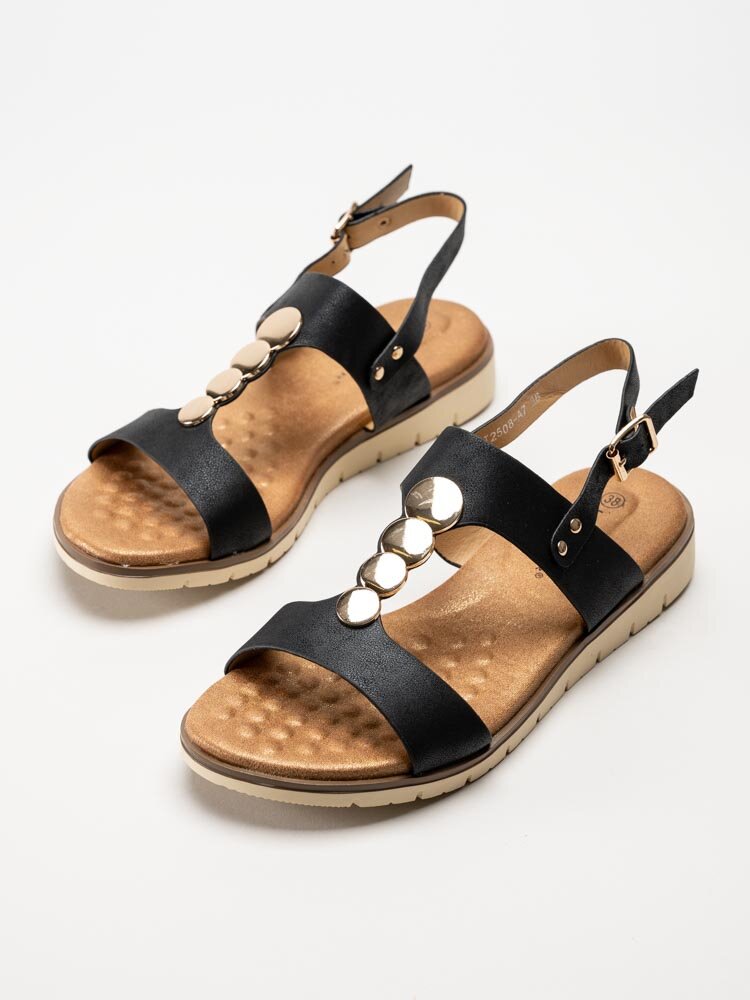 Lunar - 246Nixon - Svarta sandaler med gulddekor
