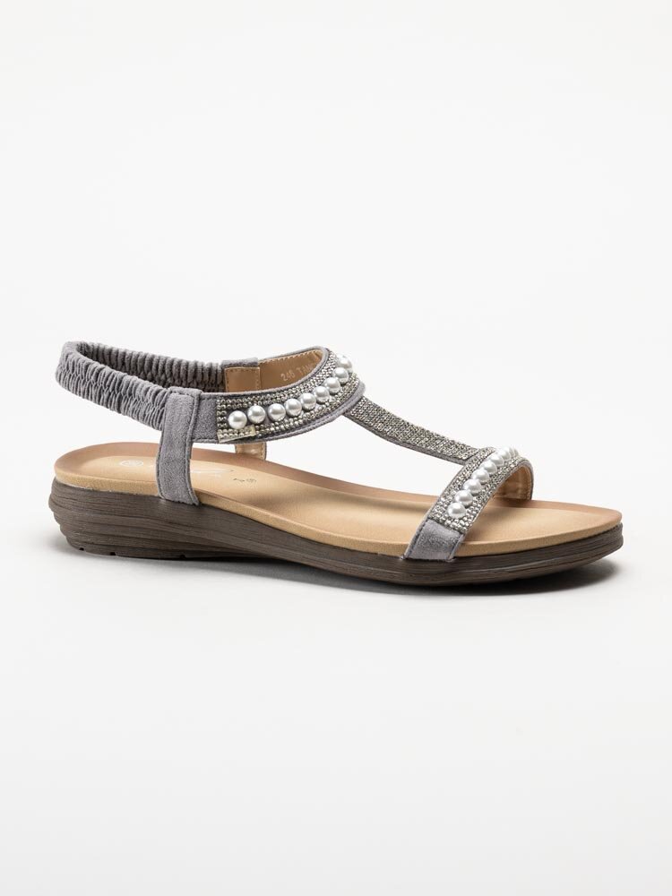 Lunar - 246Tancy - Grå sandaler med pärlor och strass