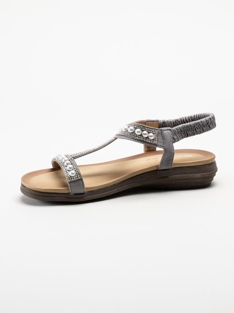Lunar - 246Tancy - Grå sandaler med pärlor och strass