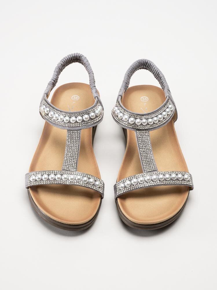 Lunar - 246Tancy - Grå sandaler med pärlor och strass
