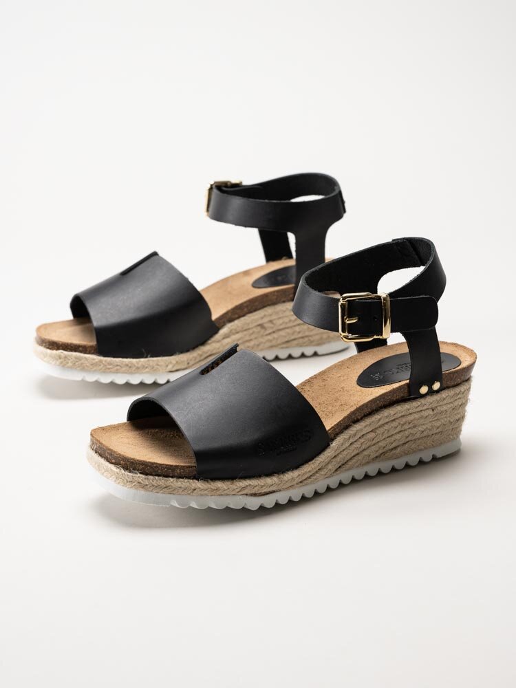 Sweeks - Ingrid - Svarta kilklackade sandaletter i skinn