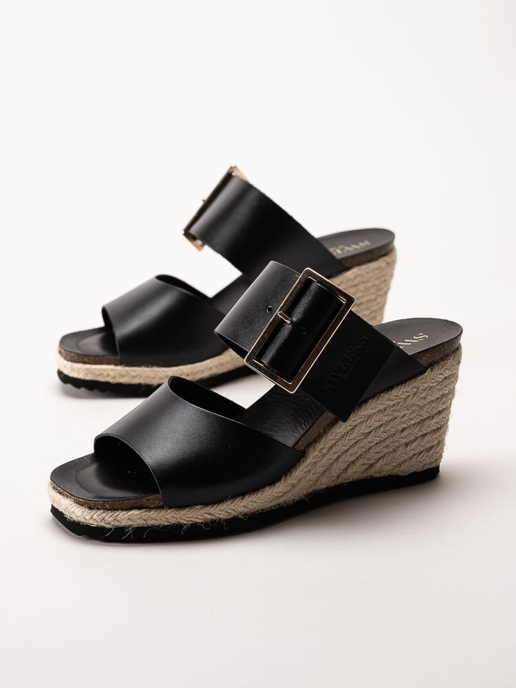 Sweeks - Tyra - Svarta kilklackade slip in sandaletter i skinn