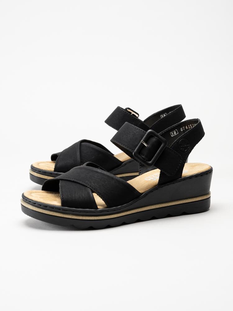 Rieker - Svarta kilklackade sandaletter