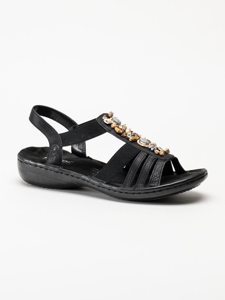 Rieker - Svarta sandaler med frontdekor