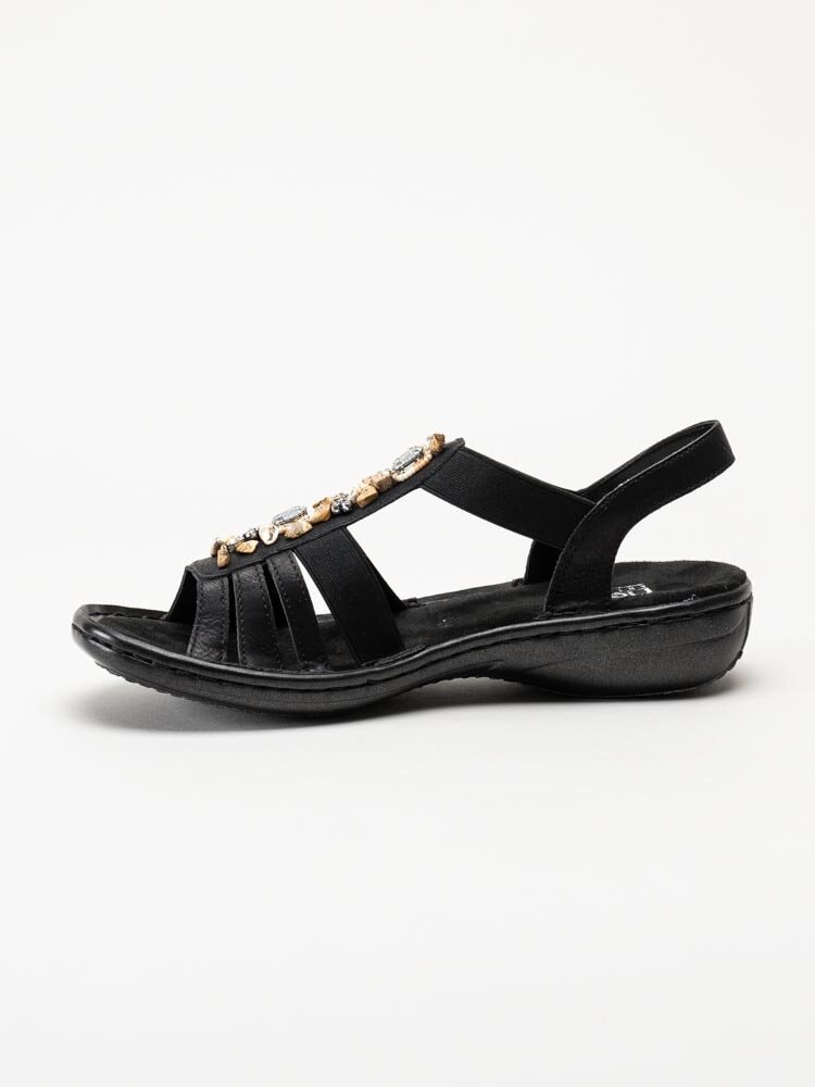 Rieker - Svarta sandaler med frontdekor