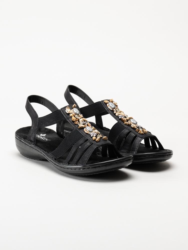 Rieker - Svarta sandaler med frontdekor