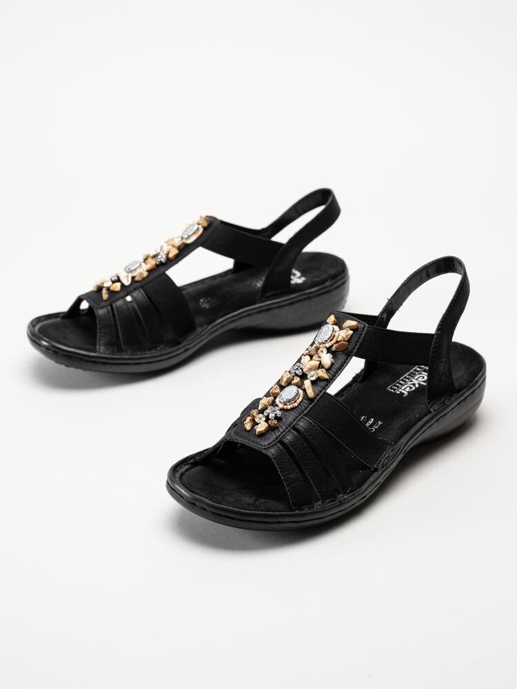 Rieker - Svarta sandaler med frontdekor