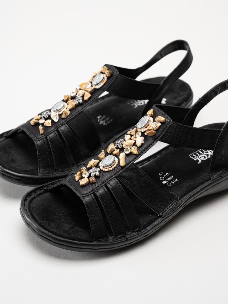 Rieker - Svarta sandaler med frontdekor