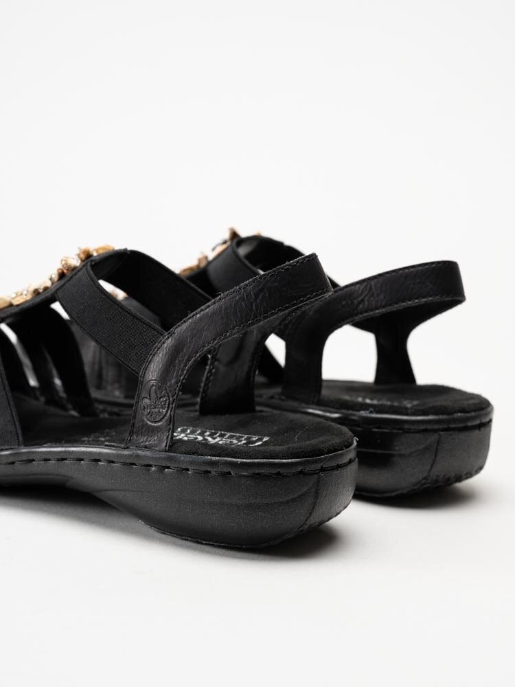 Rieker - Svarta sandaler med frontdekor