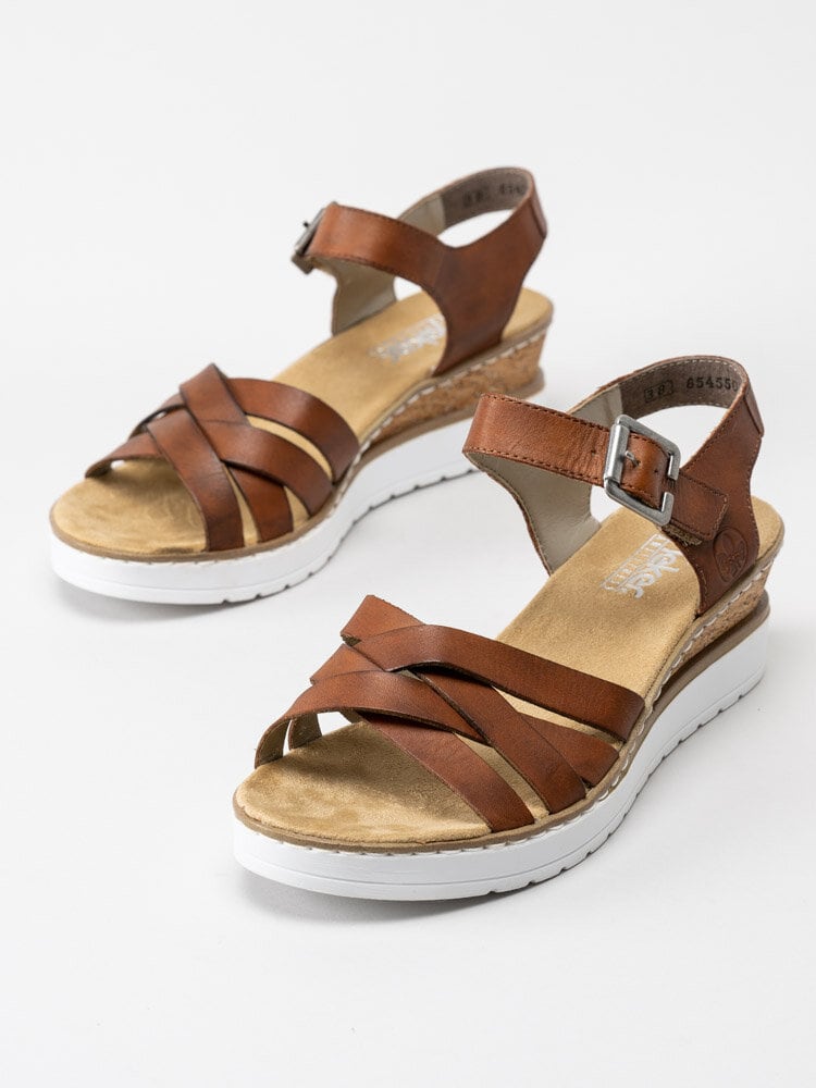 Rieker - Bruna kilklackade sandaler i skinn