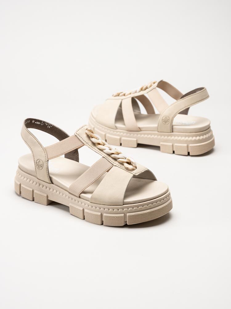 Rieker - Beige sandaler med chunky sula