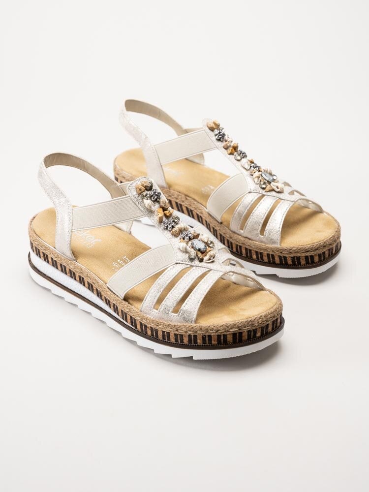Rieker - Silverfärgade kilklackade sandaletter
