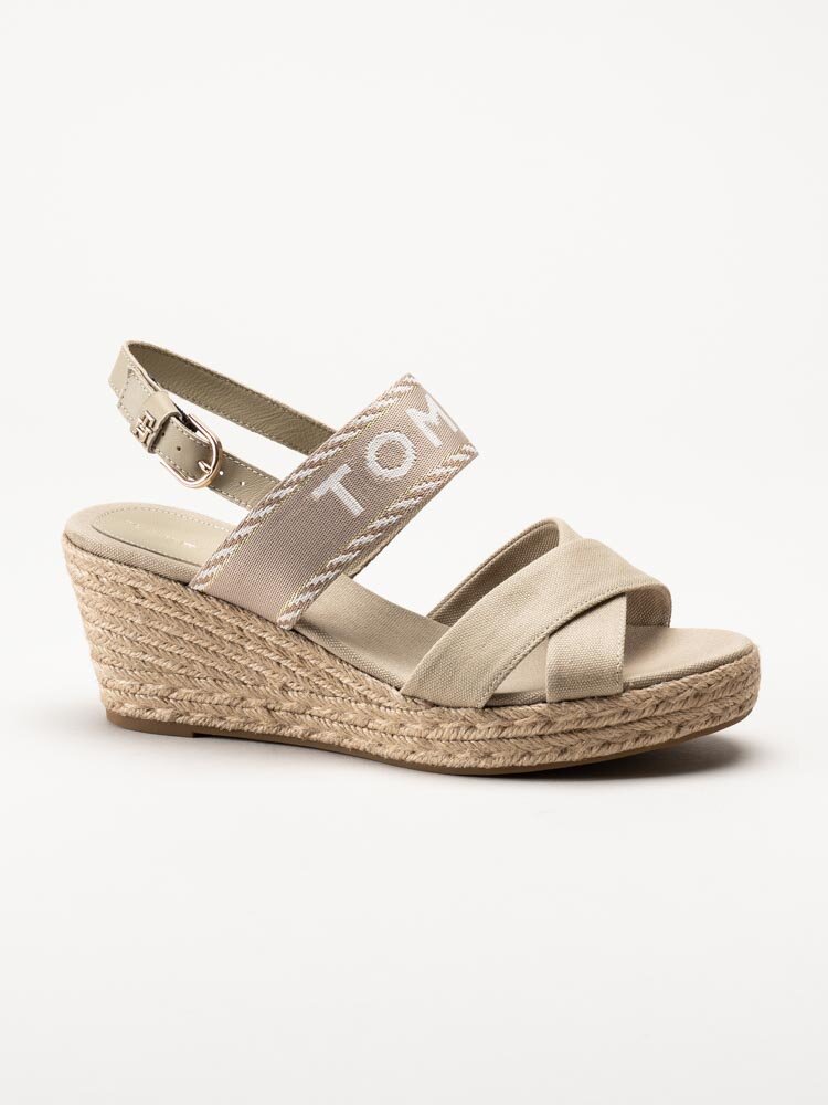 Tommy Hilfiger - Seasonal Webbing Mid Wedge - Beige kilklackade sandaletter