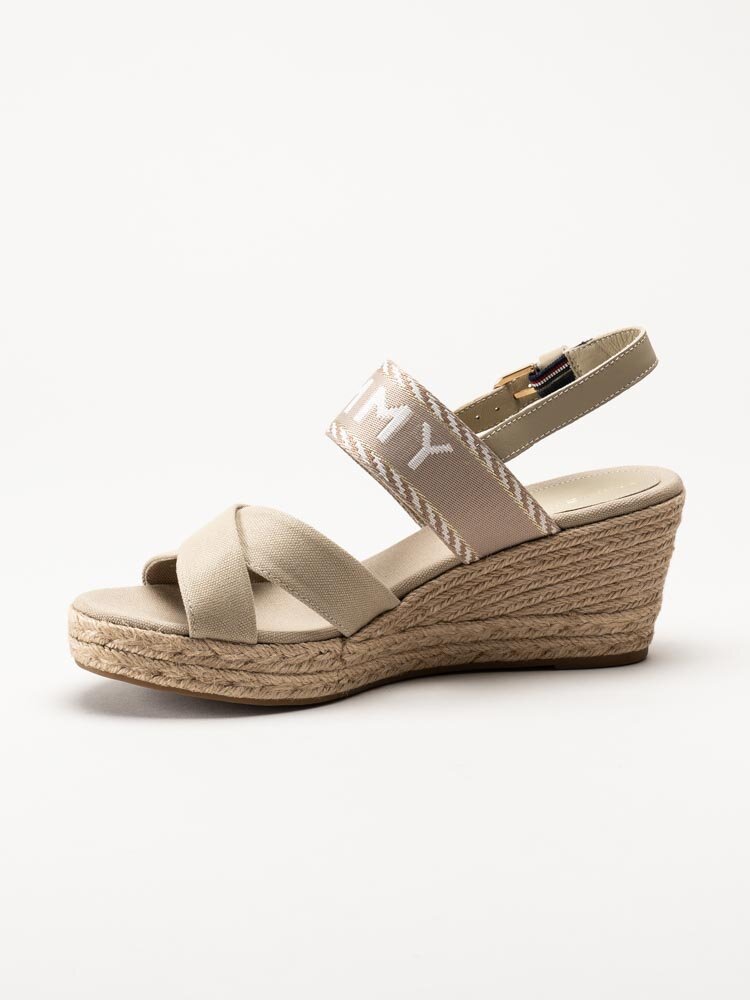 Tommy Hilfiger - Seasonal Webbing Mid Wedge - Beige kilklackade sandaletter