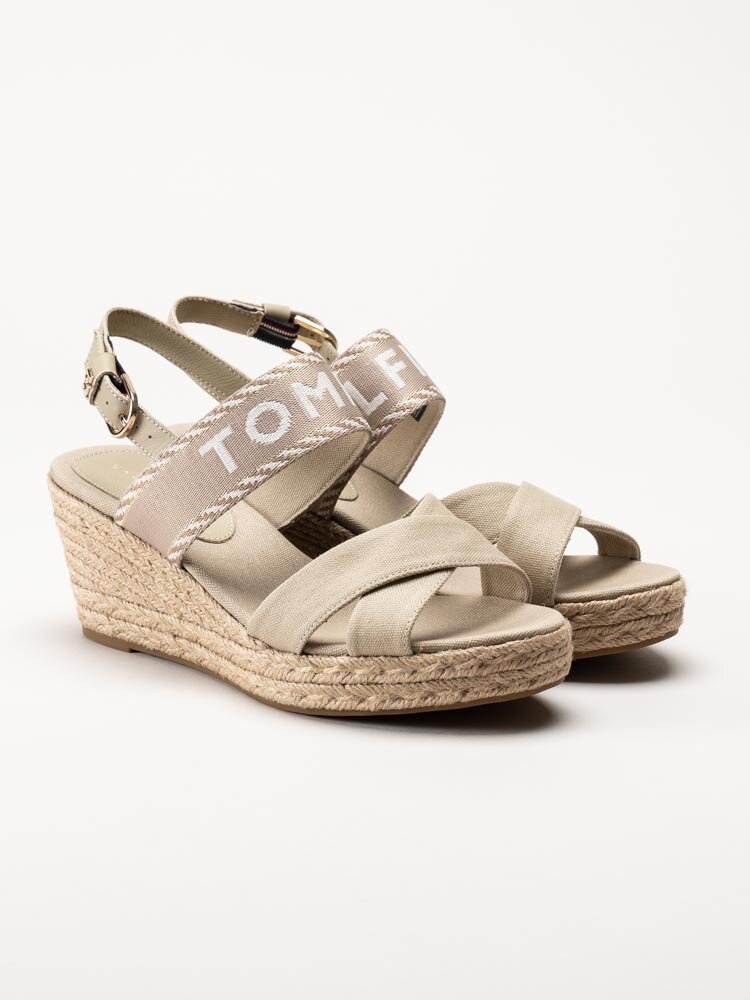 Tommy Hilfiger - Seasonal Webbing Mid Wedge - Beige kilklackade sandaletter