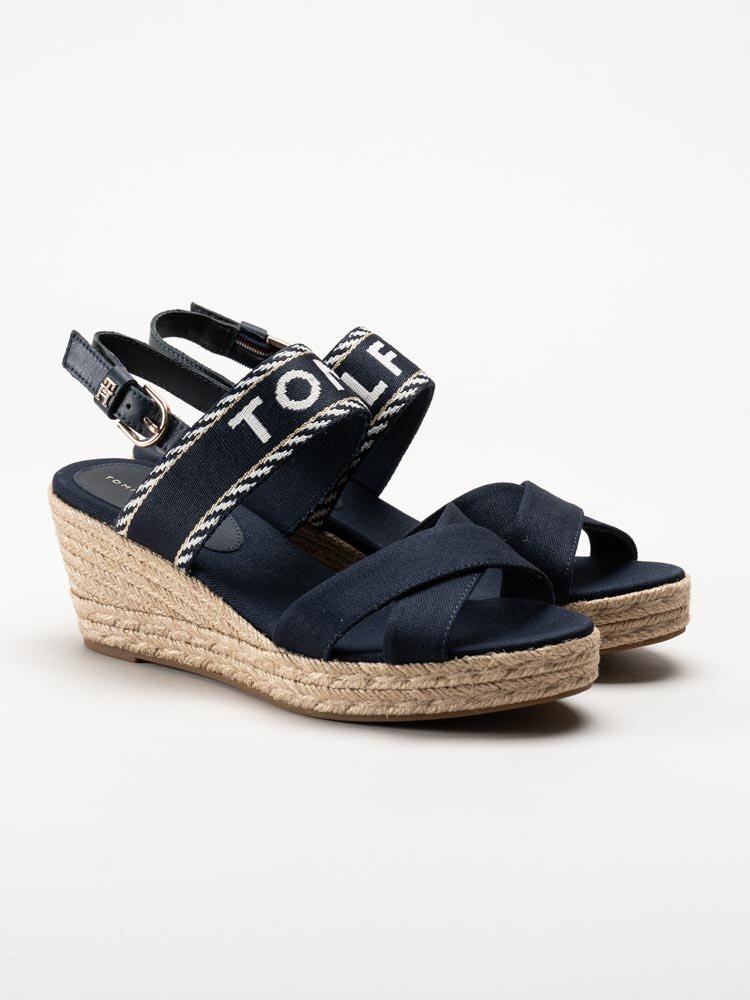 Tommy Hilfiger - Seasonal Webbing Mid Wedge - Mörkblå kilklackade sandaletter