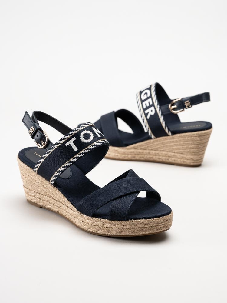 Tommy Hilfiger - Seasonal Webbing Mid Wedge - Mörkblå kilklackade sandaletter