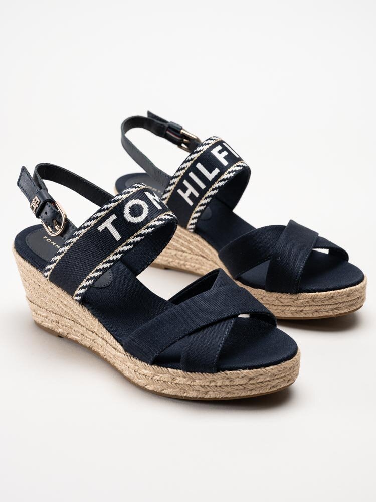 Tommy Hilfiger - Seasonal Webbing Mid Wedge - Mörkblå kilklackade sandaletter