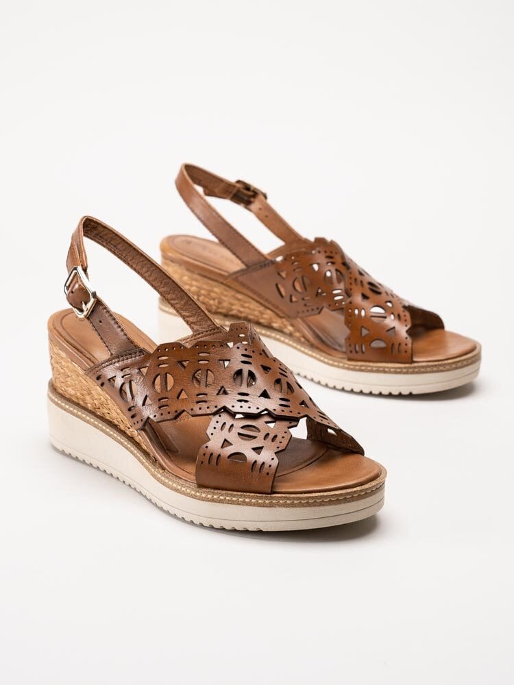 Tamaris - Bruna sandaletter i skinn