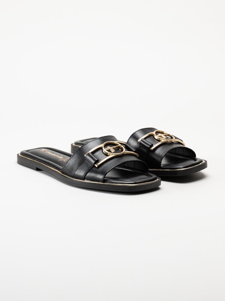 Tamaris - Svarta slip in sandaler i skinn