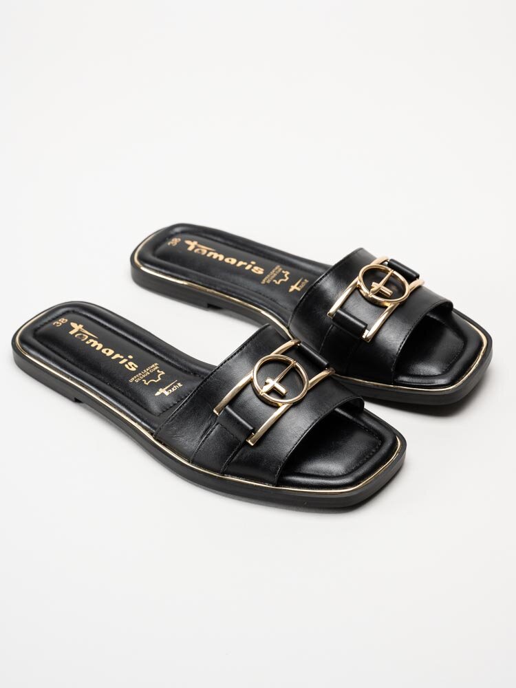 Tamaris - Svarta slip in sandaler i skinn