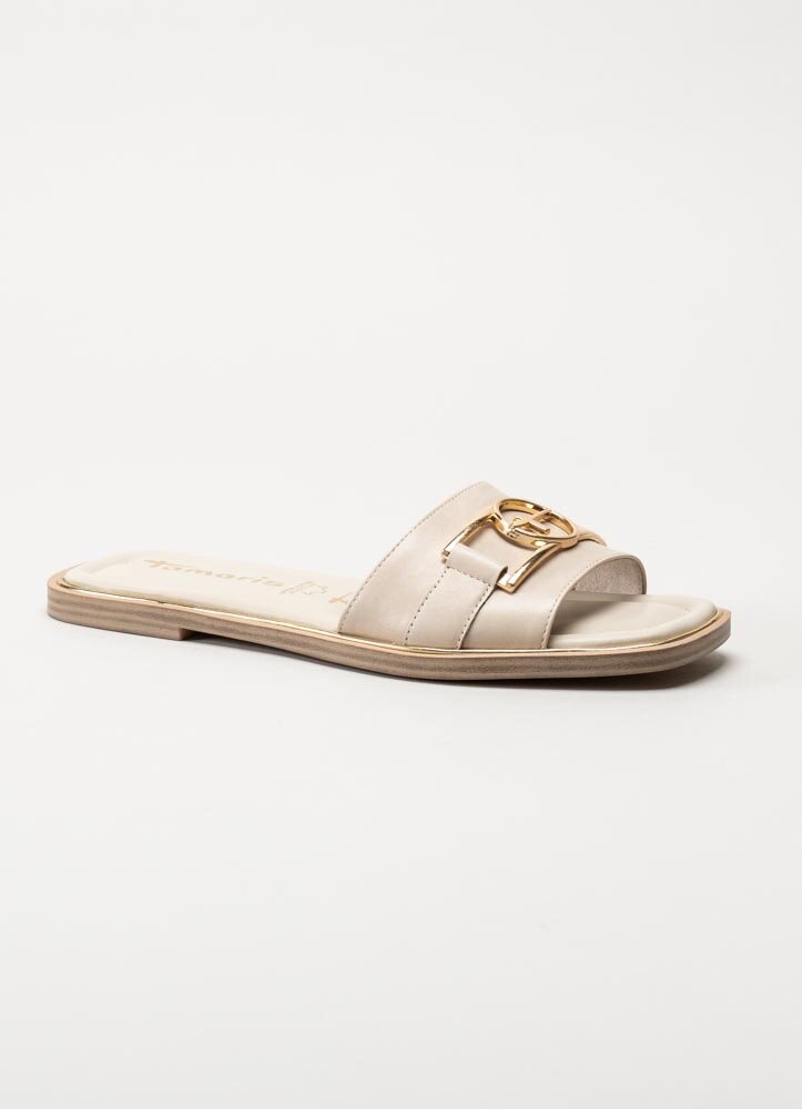 Tamaris - Beige slip in sandaler i skinn