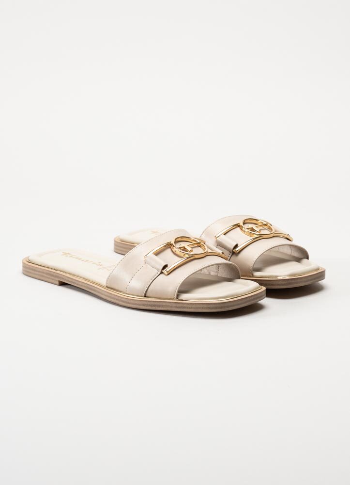 Tamaris - Beige slip in sandaler i skinn