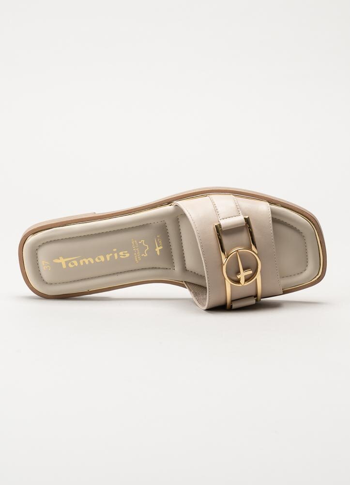 Tamaris - Beige slip in sandaler i skinn