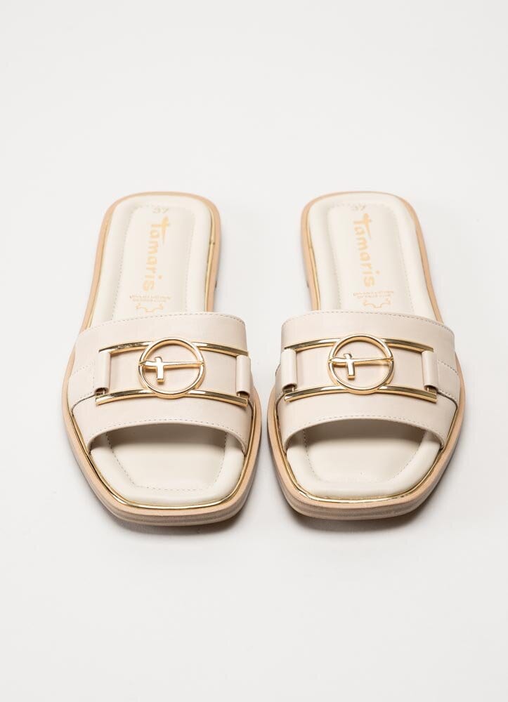 Tamaris - Beige slip in sandaler i skinn