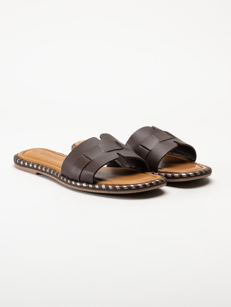 Tamaris - Mörkbruna slip in sandaler i skinn