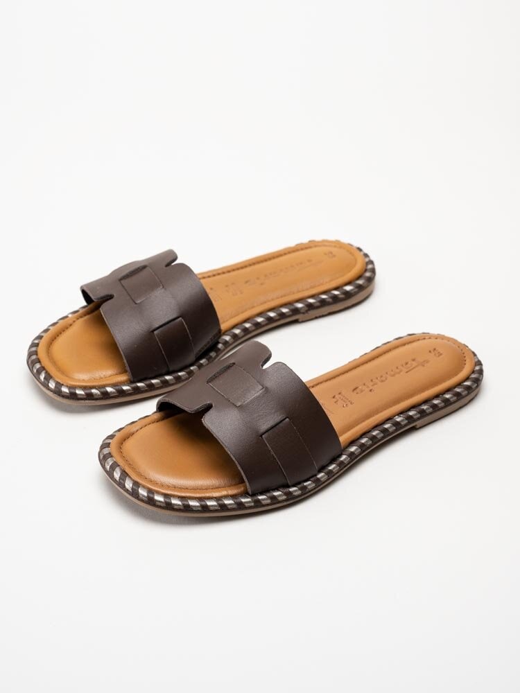 Tamaris - Mörkbruna slip in sandaler i skinn