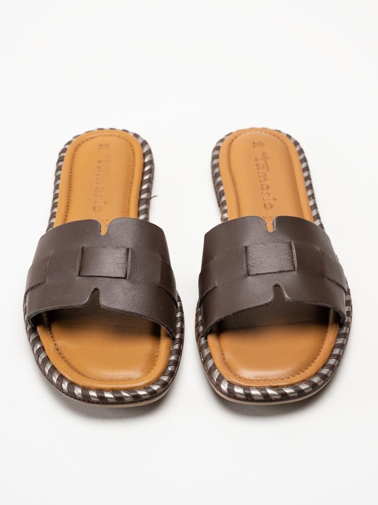 Tamaris - Mörkbruna slip in sandaler i skinn