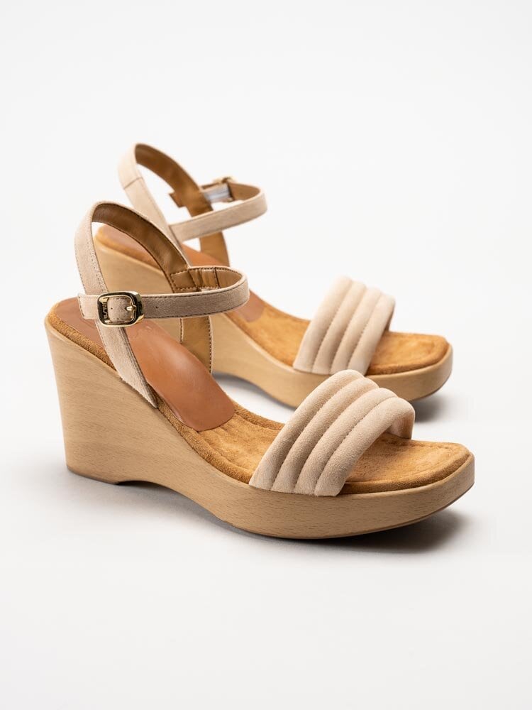 Unisa - RABASA_KS - Beige kilklackade sandaletter i mocka